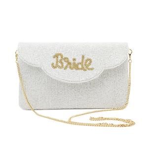 NEW GOLDEN STELLA bride scallop beaded clutch in seed bead white
